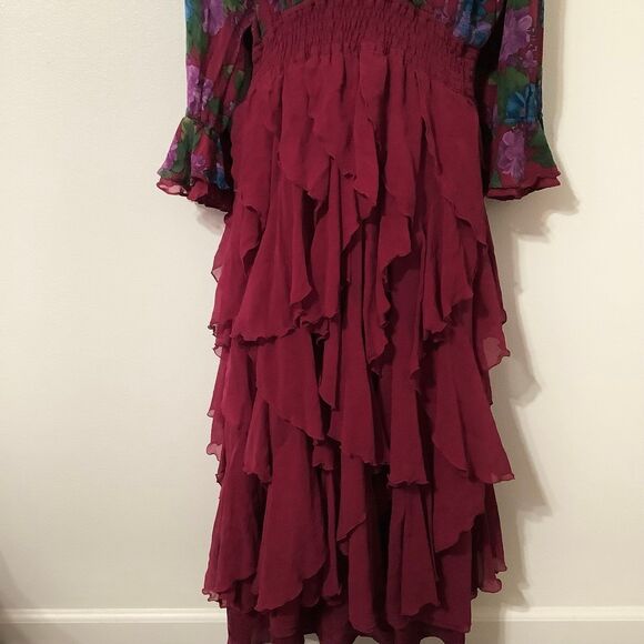 Vintage Maroon Bohemian Hippie Whimsygoth Romantic Dark Fairy Silk Maxi Dress OS - Picture 5 of 12